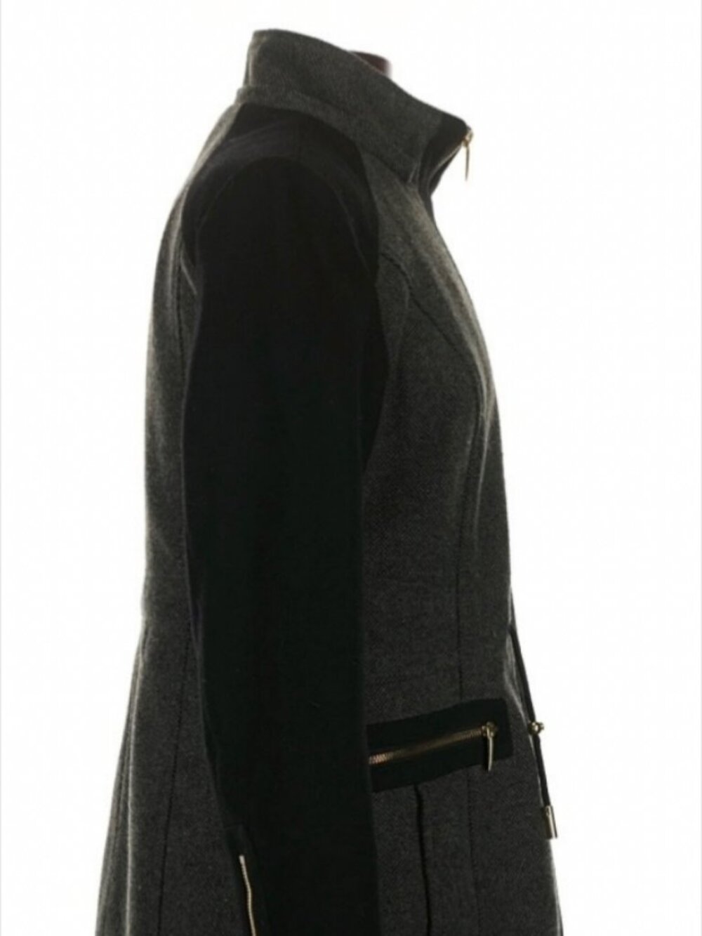 Laundry By Shelli Segal Gray Black Tweed Wool Faux Fur Hood Coat Jacket Size XS - Picture 10 of 12